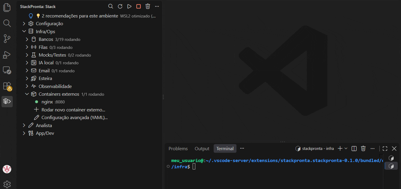 Personalize a execução dos containers externos