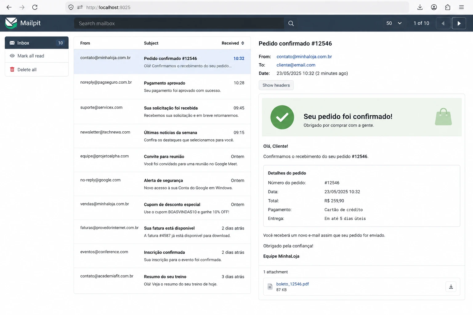 Tela de e-mail do stackpronta